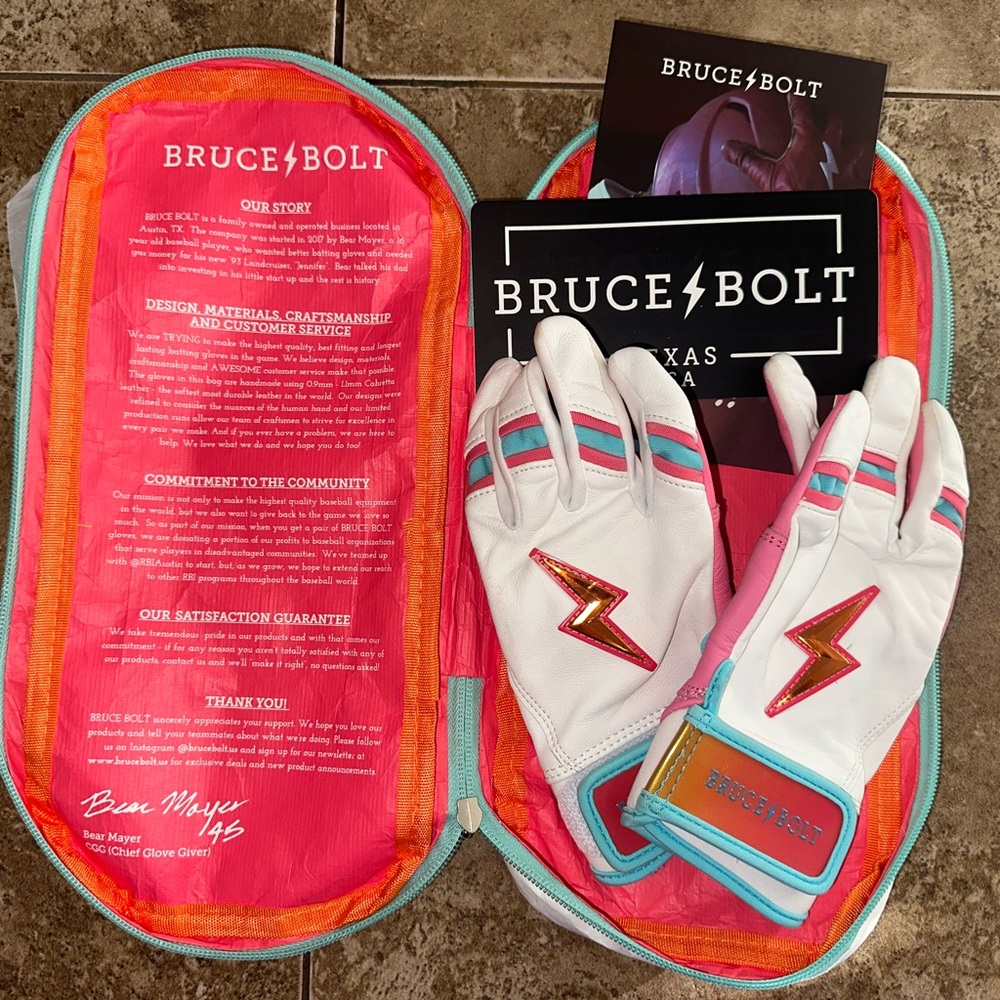 Bruce Bolt Kids Pink & White Batting Gloves